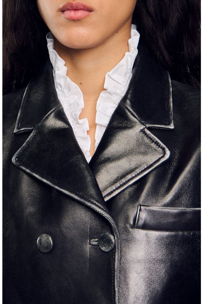Cropped leather jacket, Alternate, color, Black