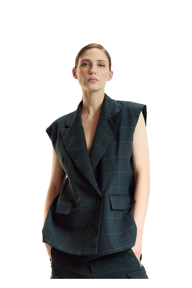 Oversized Double Breasted Vest, Main, color, Green Plaid
