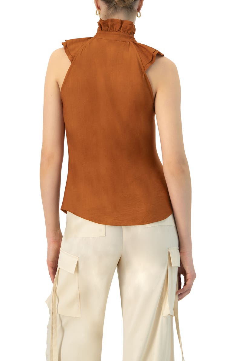 IVONNE Sleeveless High Neck Blouse with Front Buttons, Alternate, color, Brown