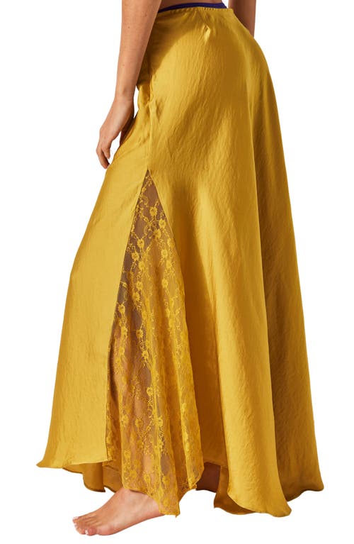 Free People Make You Mine Lace Inset Satin Maxi Slip Skirt