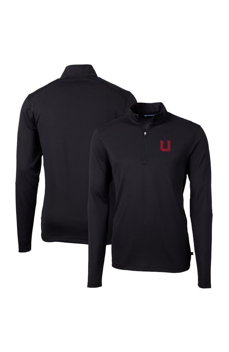Cutter & Buck Men's Cutter & Buck Black Utah Utes Virtue Eco Pique Recycled Quarter-Zip Pullover Top, Main, color, 