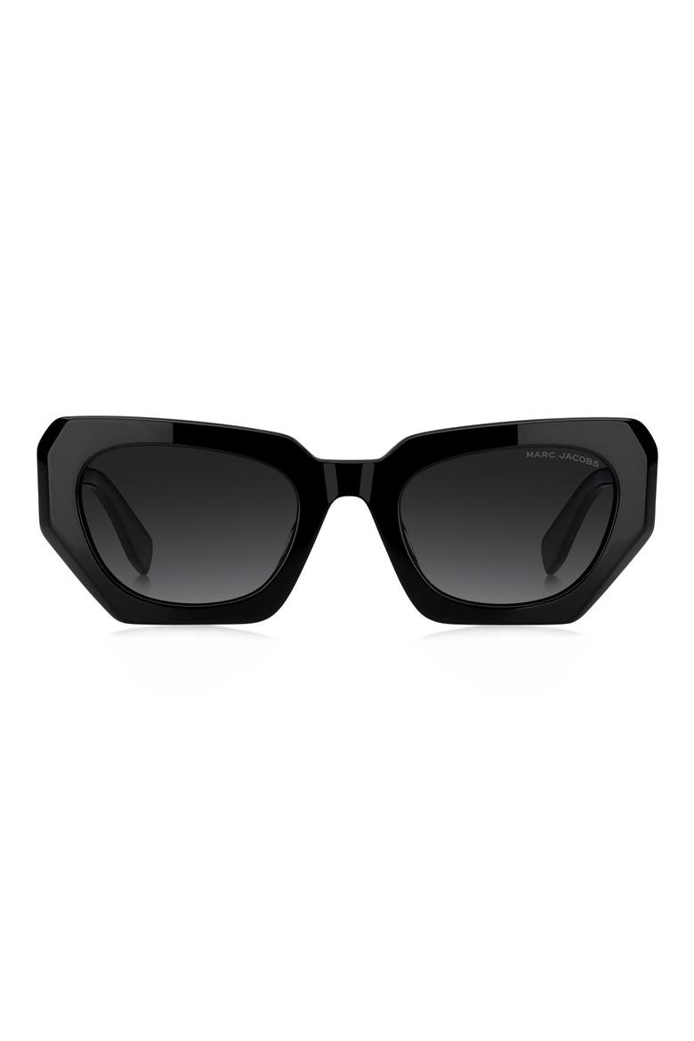 52mm Rectangular Geometric Sunglasses, Main, color, BLACK
