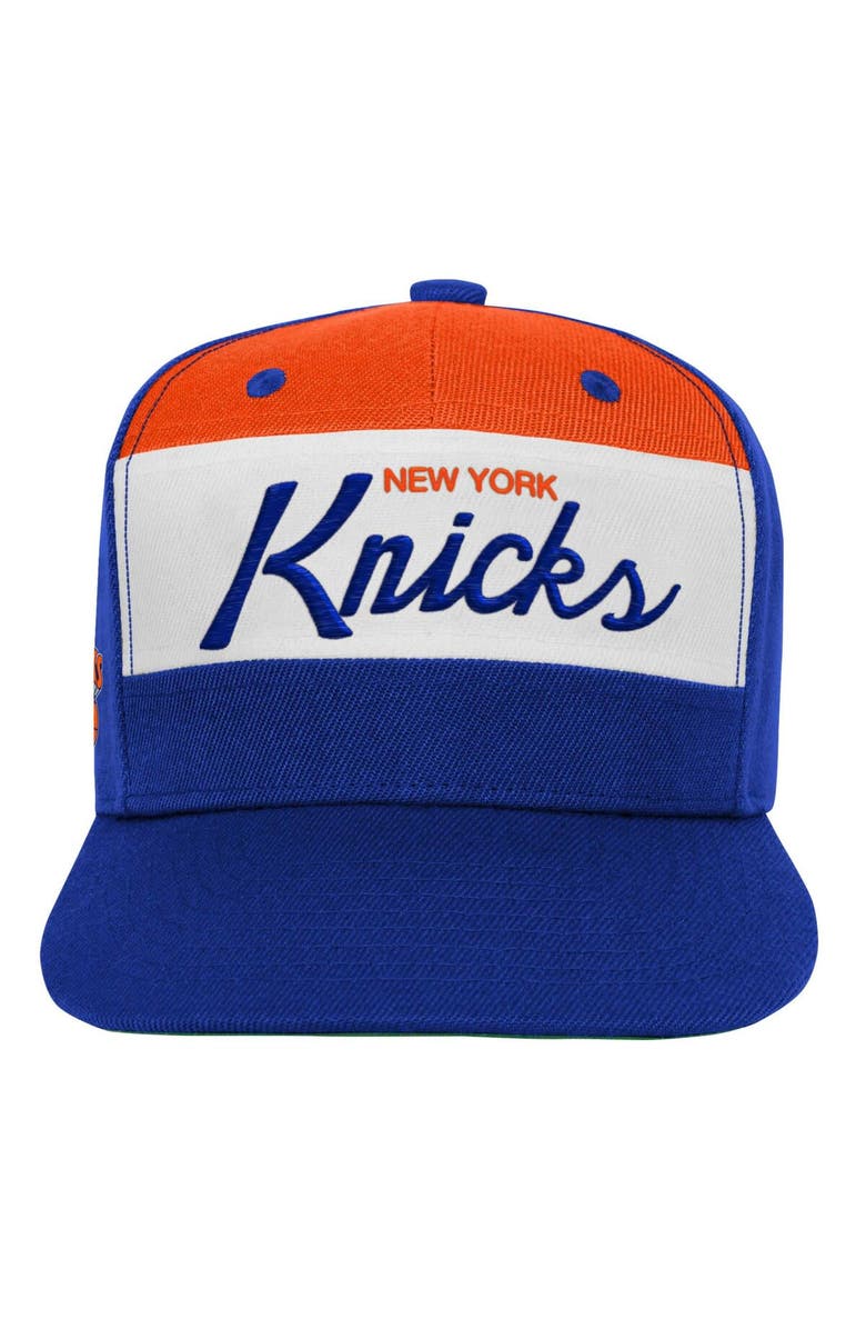 Mitchell & Ness Youth Mitchell & Ness White/Blue New York Knicks Retro Sport Color Block Script Snapback Hat, Alternate, color,