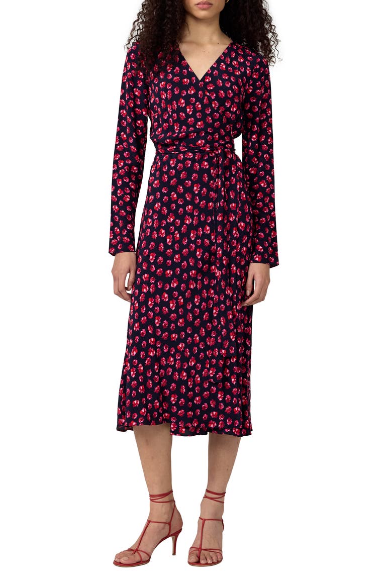 Tilly Long Sleeve Floral Print Wrap Dress, Main, color, HIBISCUS DOT MARITIME