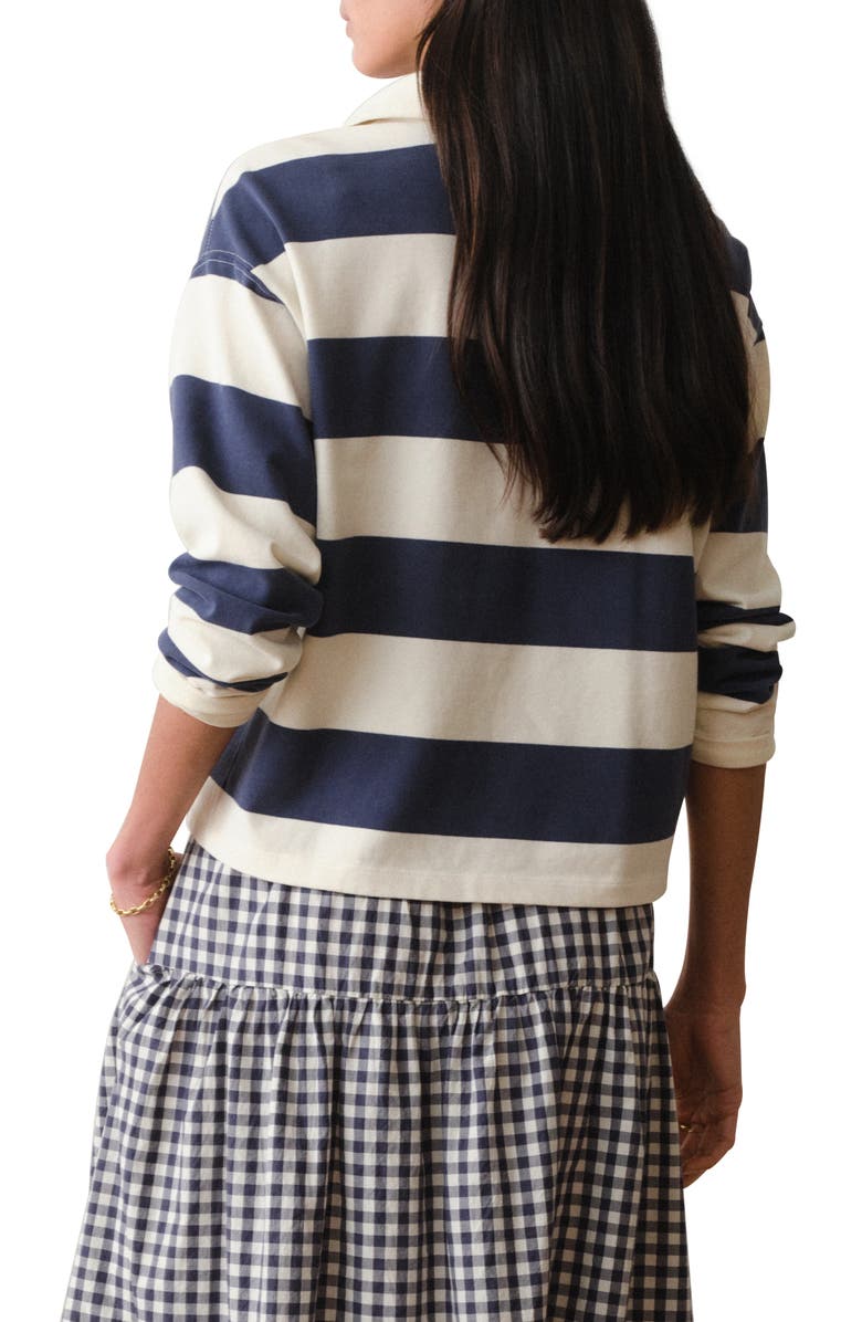 Marine Layer Luxe Stripe Sueded Cotton Polo, Alternate, color, Navy Stripe