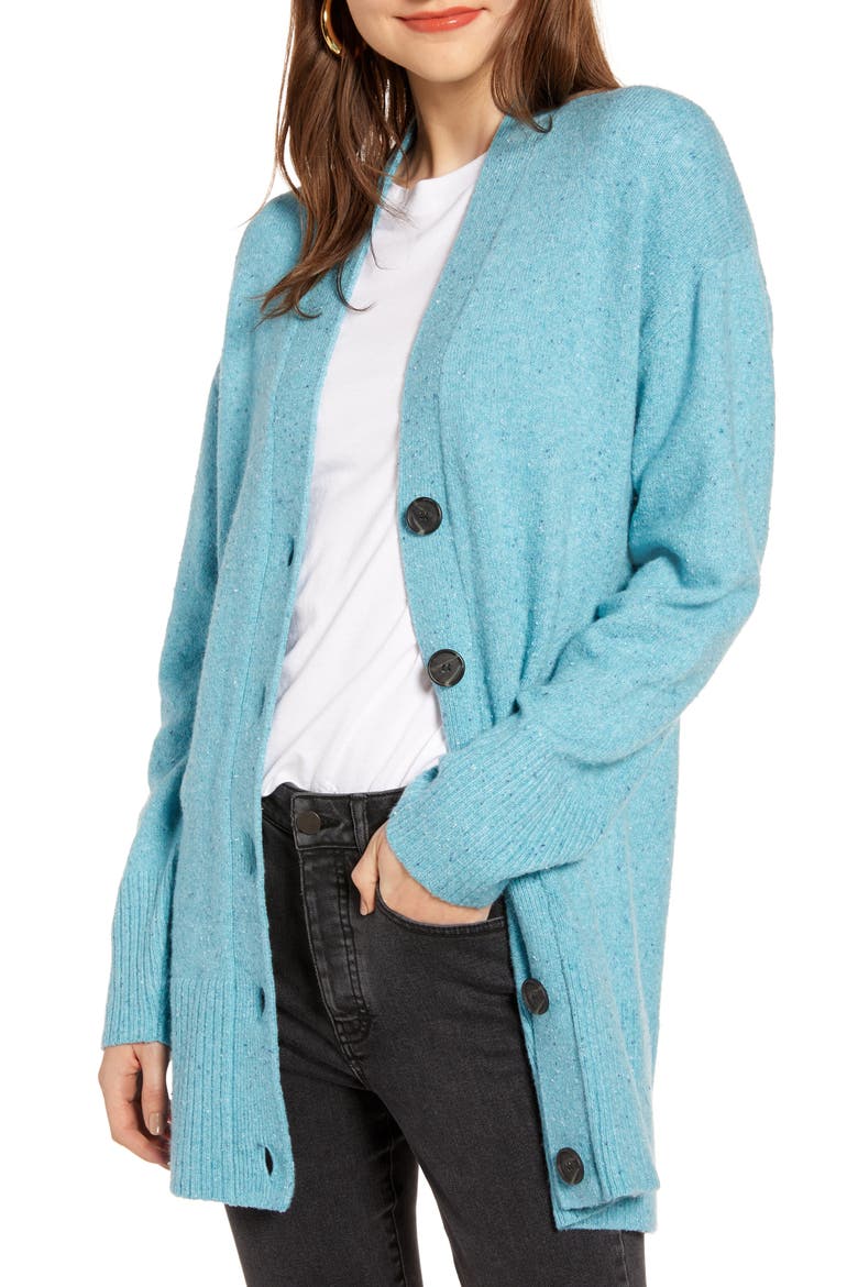 Cozy V-Neck Cardigan (Nordstrom Exclusive), Main, color, TEAL SICILY COMBO