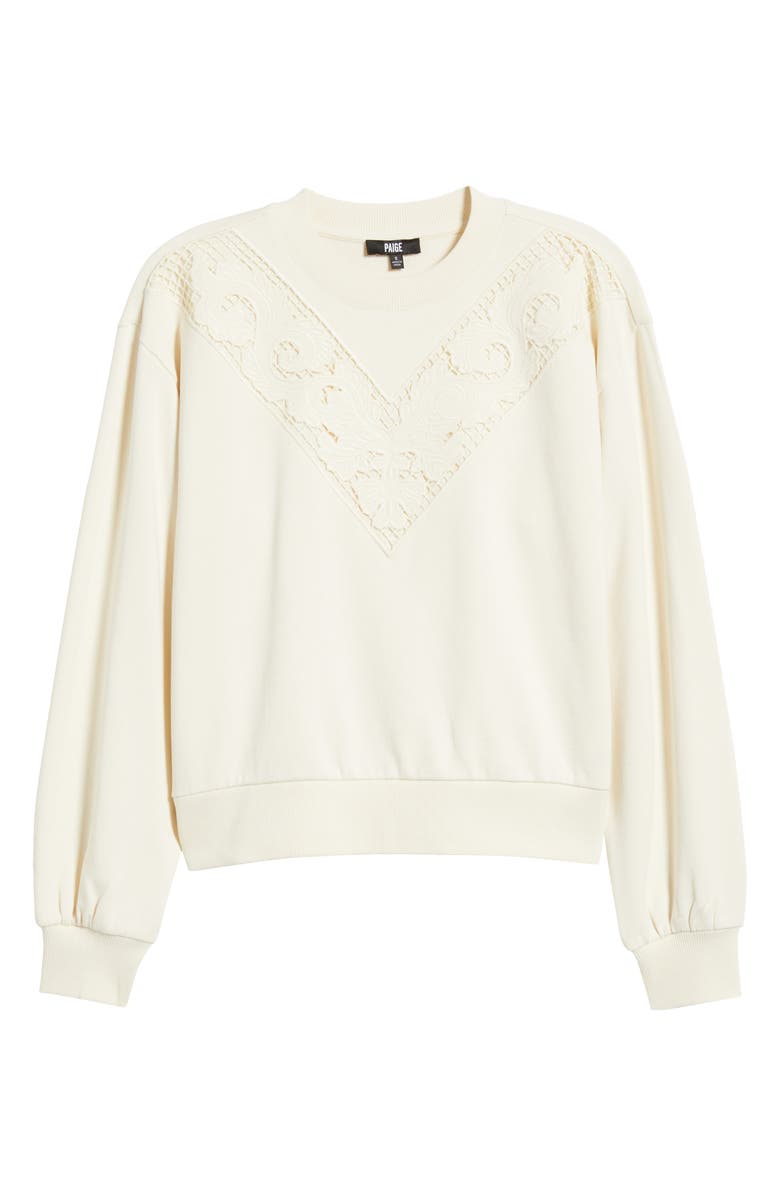 PAIGE Nimona Lace Trim Sweatshirt, Alternate, color, Antique White