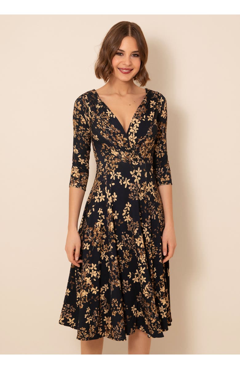 Alie Street London Annie 3/4 Sleeve Midi Dress, Alternate, color, Golden Blossom
