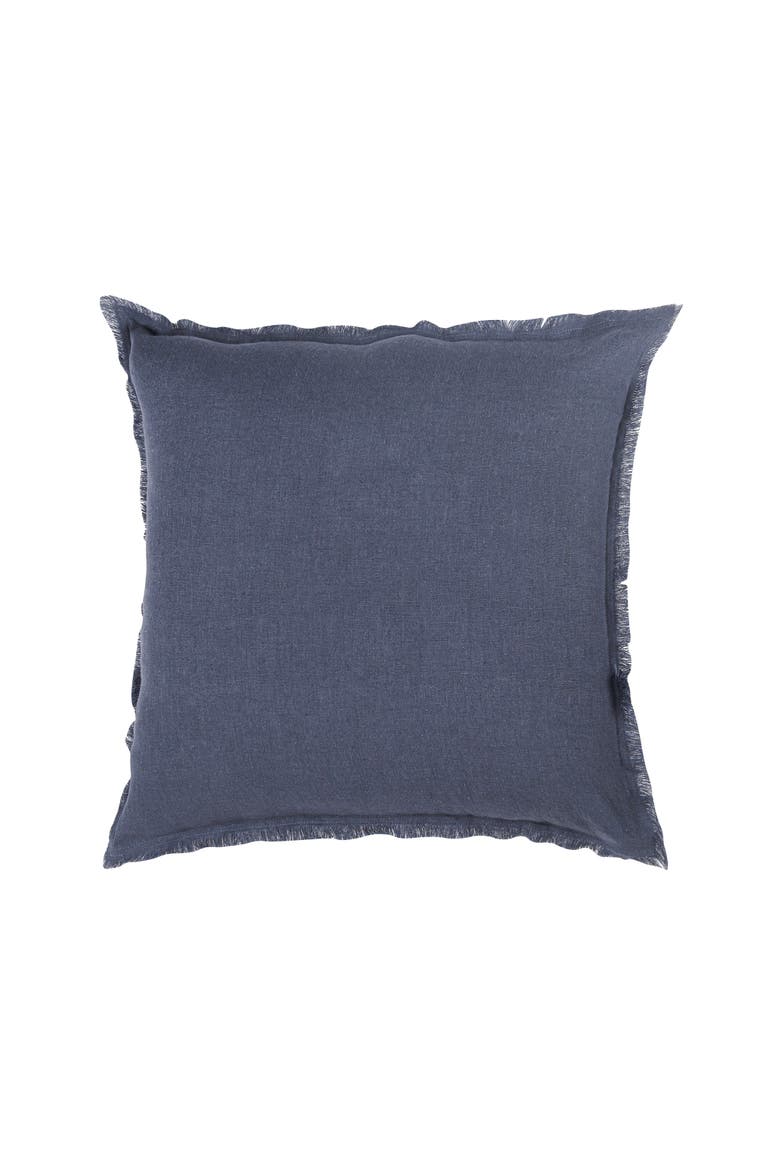 Soft Fringe Linen Pillow with Down Alternative Insert, Main, color, Navy Blue