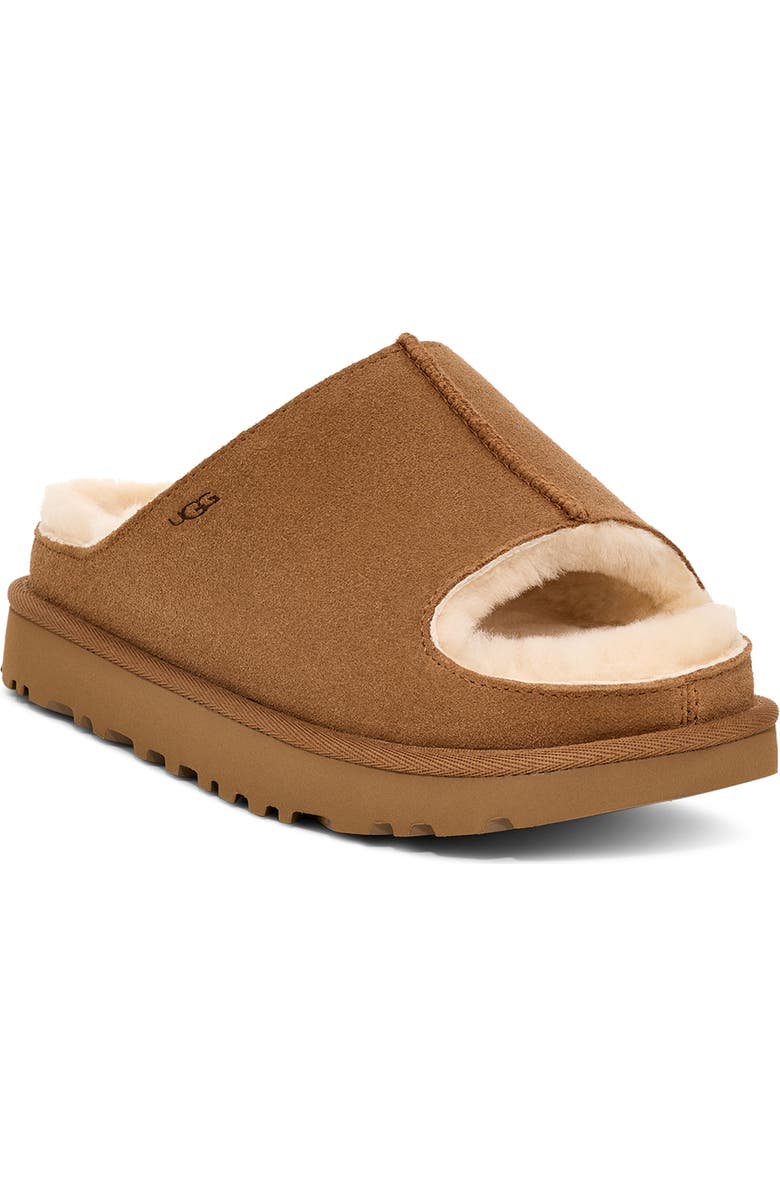 UGG<sup>®</sup> Greenport Genuine Shearling Lined Platform Slide Sandal, Main, color, Chestnut