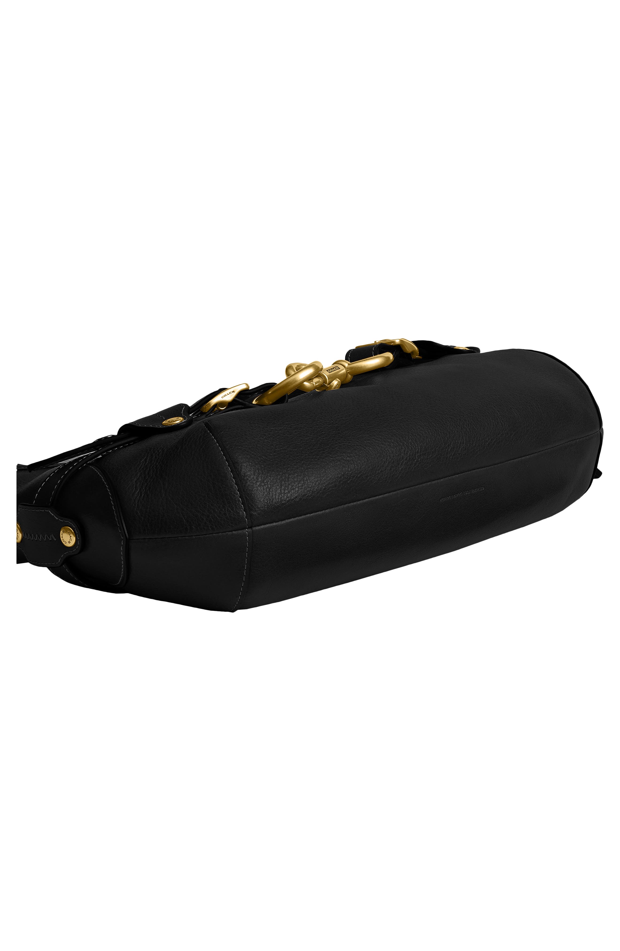 Belted Ergo Leather Shoulder Bag, Alternate, color, BLACK