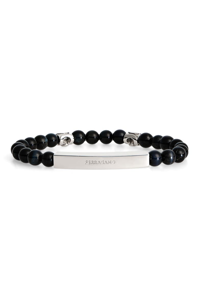 Men's Logo Plate Falcon's Eye Beaded Bracelet, Main, color, FALCONS EYE