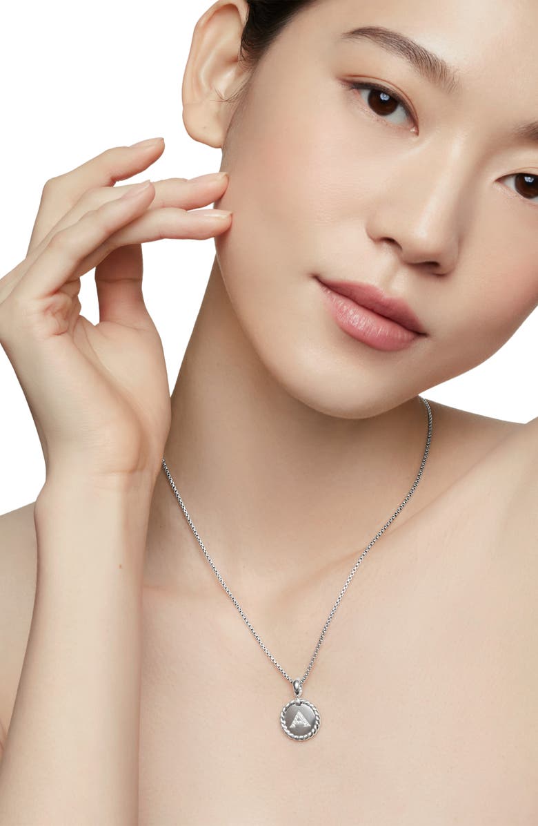 David Yurman Initial Charm Necklace with Diamonds, Alternate, color, Silver/ Diamond-A