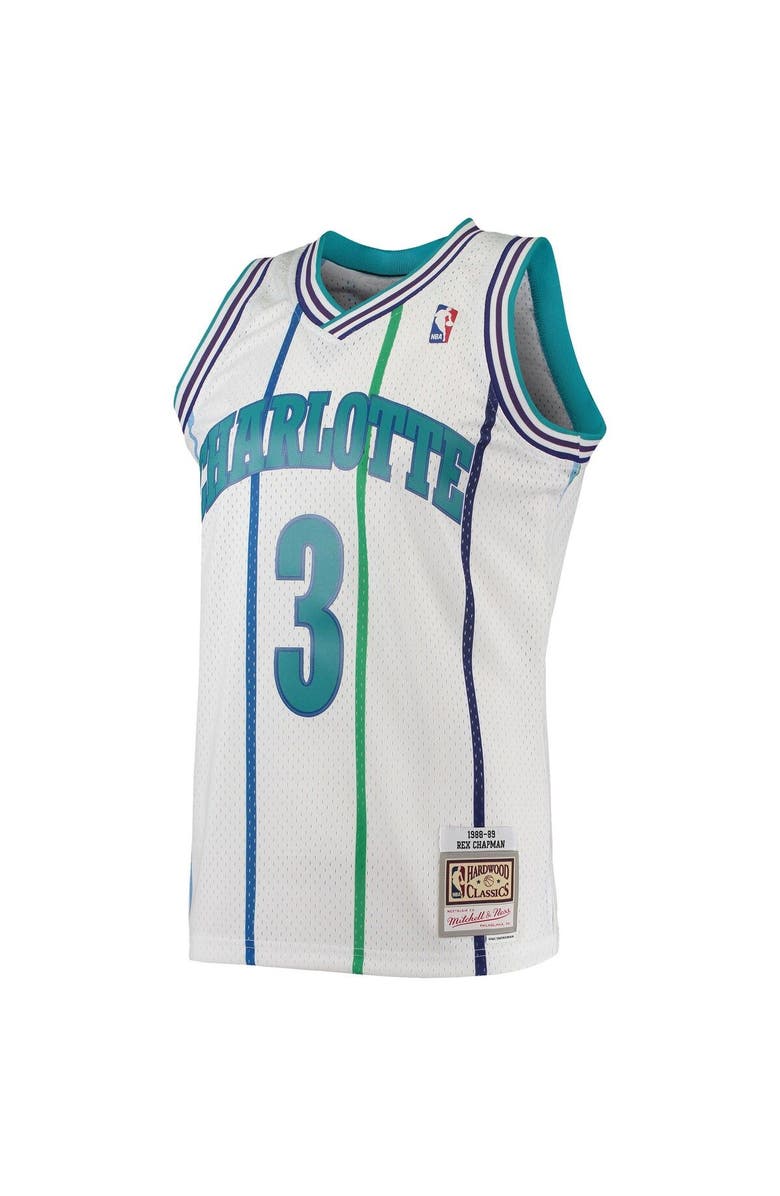 Mitchell & Ness Men's Mitchell & Ness Rex Chapman White Charlotte Hornets 1988/89 Hardwood Classics Swingman Jersey, Alternate, color,
