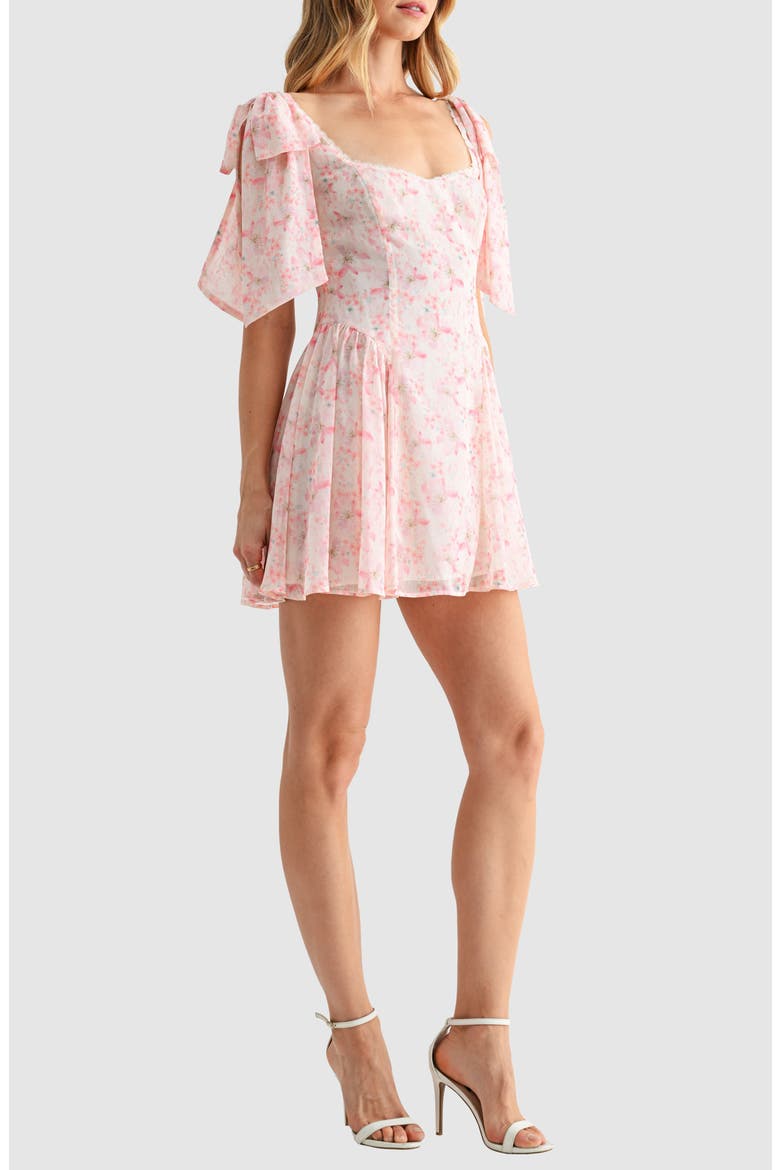 Tie Shoulder Fit & Flare Minidress, Alternate, color, PINK FLORAL