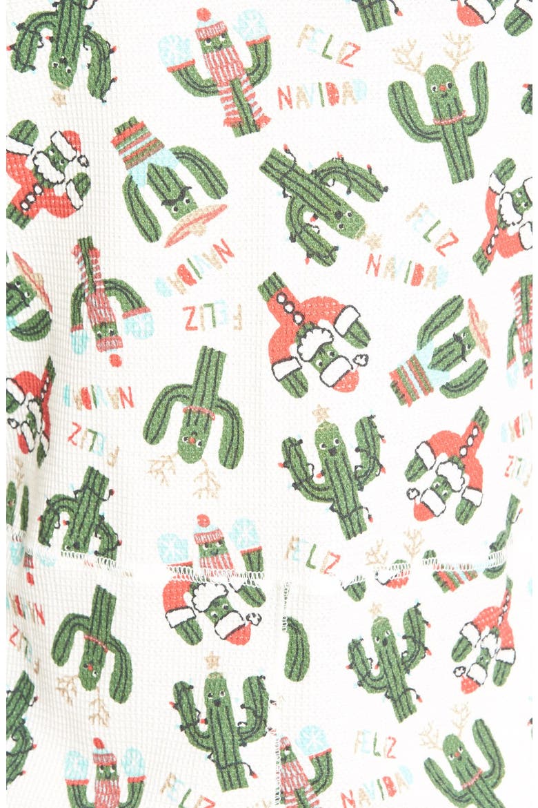 'Holiday Cactus' Thermal One-Piece Pajamas, Alternate, color, IVORY EGRET FELIZ NAVIDAD