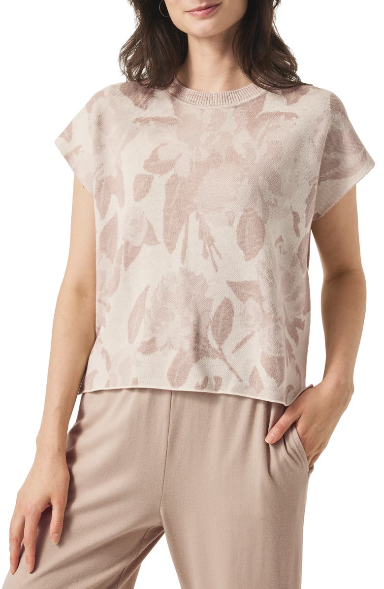 Splendid Flora Floral Jacquard Short Sleeve Sweater, Main, color, Natural Multi Floral