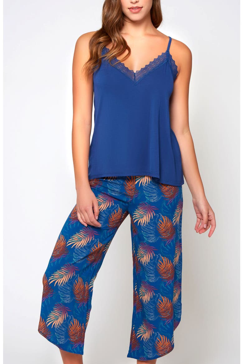 Lace Trim Knit Set with Capri Pants, Main, color, Navy-Blue