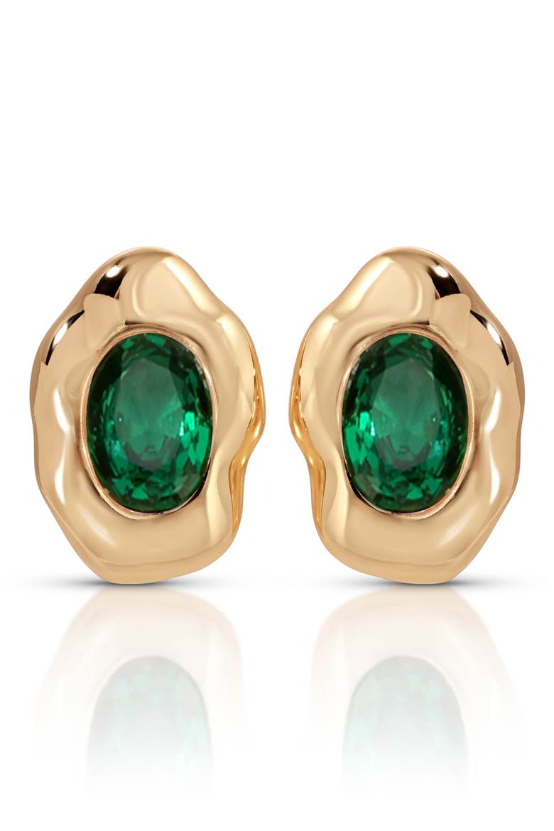 Molten Glow Crystal Stud Earrings, Main, color, GREEN