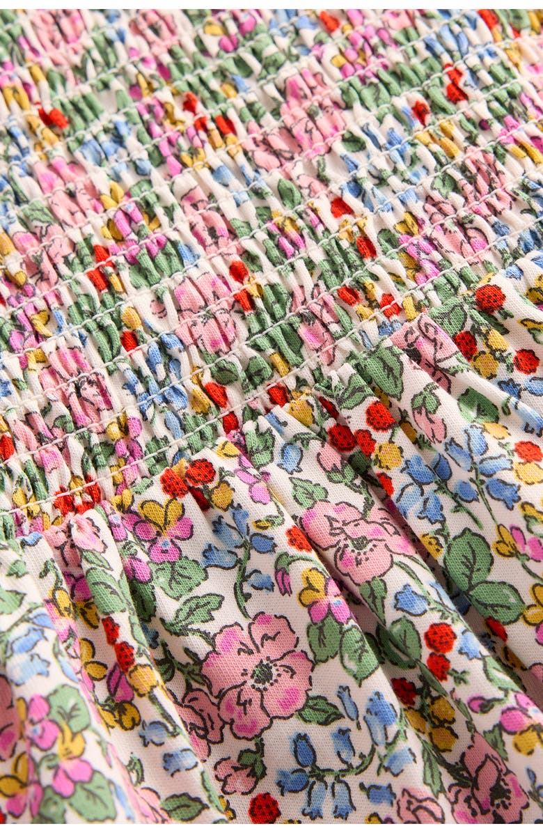 Mini Boden Kids' Floral Long Sleeve Smocked Bodice Cotton Jersey Dress, Alternate, color, Ivory Berry Floral