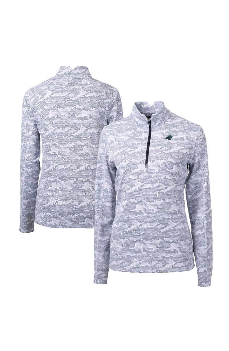 Cutter & Buck Women's Cutter & Buck Charcoal Carolina Panthers Traverse Camo Print Stretch Quarter-Zip Pullover Top, Main, color, 
