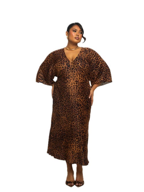 FASHION-SZN CURVE FASHION-SZN CURVE 3/4 SLEEVE LEOPARD PRINT MIDI DRESS