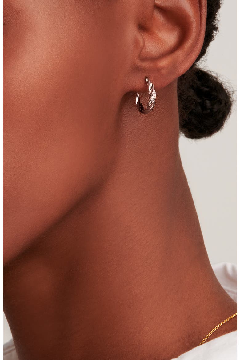 Serendipity Diamond Hoops |  12 natural diamonds | 925 Sterling Silver | Earrings | Pin | White Rhodium, Alternate, color, White Rhodium