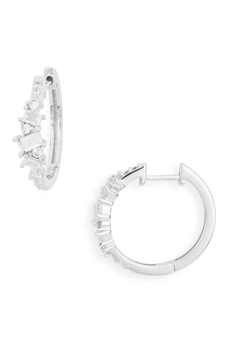 Cubic Zirconia Hoop Earrings, Main, color, CLEAR- SILVER