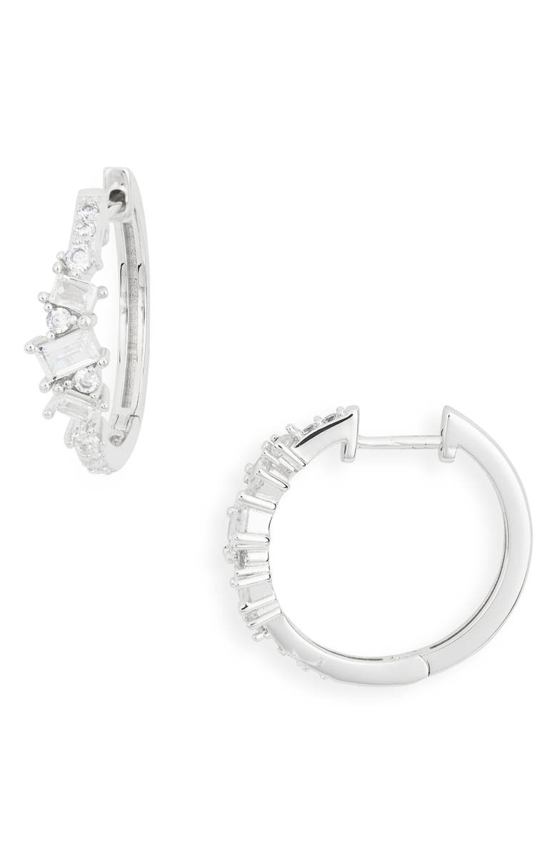 NORDSTROM RACK Cubic Zirconia Hoop Earrings, Main, color, Clear- Silver