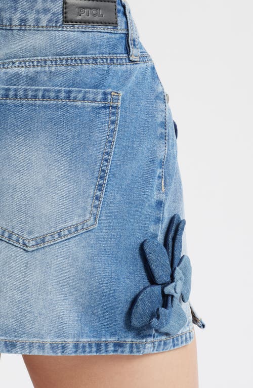 Ptcl Leda Floral Appliqué Denim Miniskirt In Indigo
