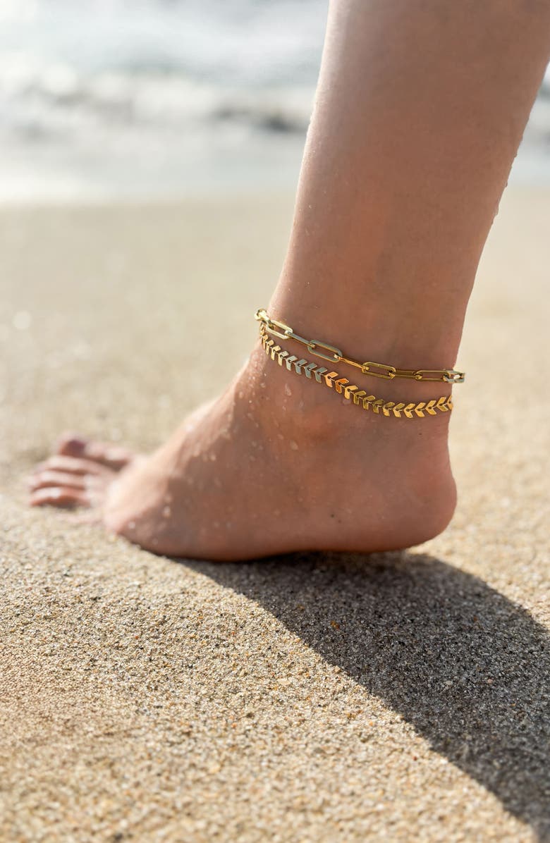 st. Moran Chevron Chain Anklet, Alternate, color, Gold