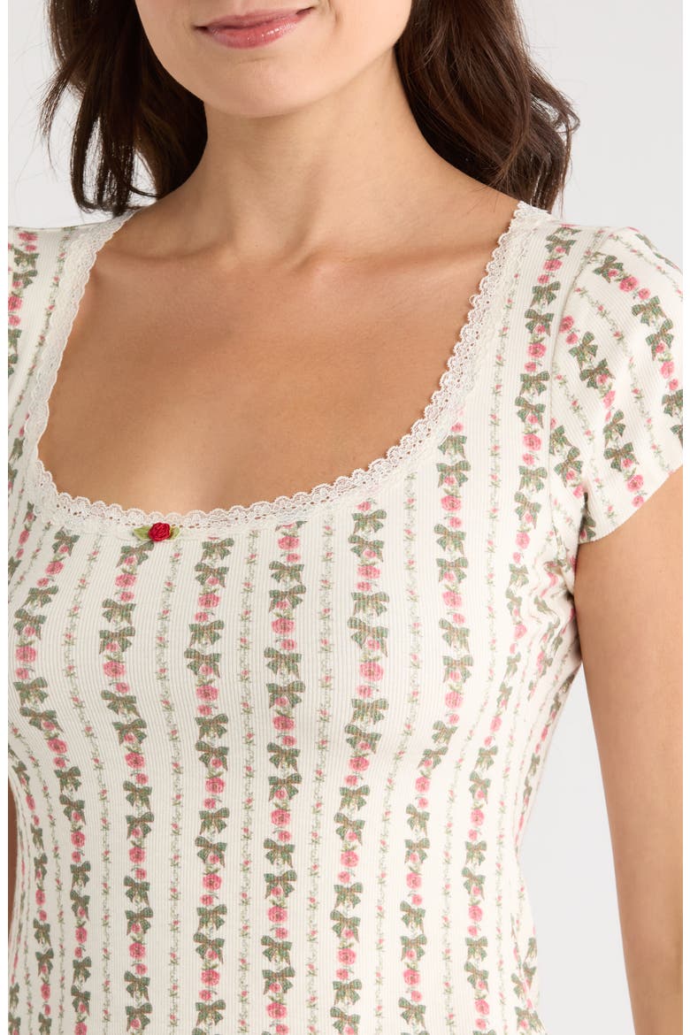 Print Short Sleeve Pajama Top, Alternate, color, HEIRLOOM ROSE