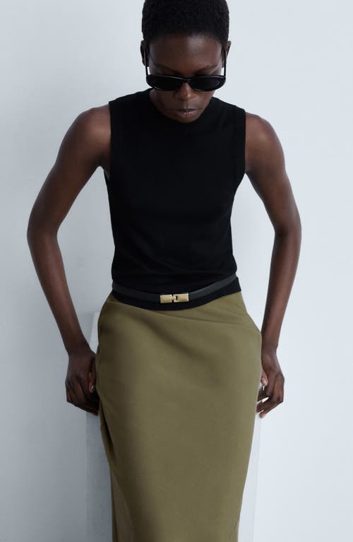 Mango Women's Satin Midi Skirt In Khaki Green
