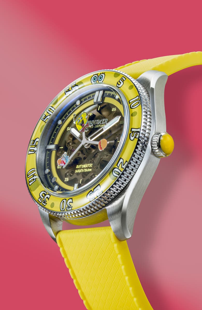 SPINNAKER x SpongeBob SquarePants Croft Midsize Automatic Rubber Strap Watch, 40mm, Alternate, color, 