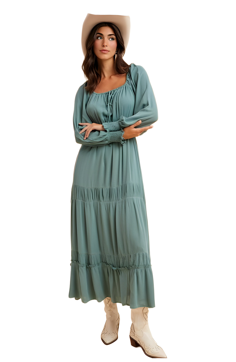 Knit and Lounge Long-Sleeve Smocked Maxi Dress with Tiered Skirt, Alternate, color, 