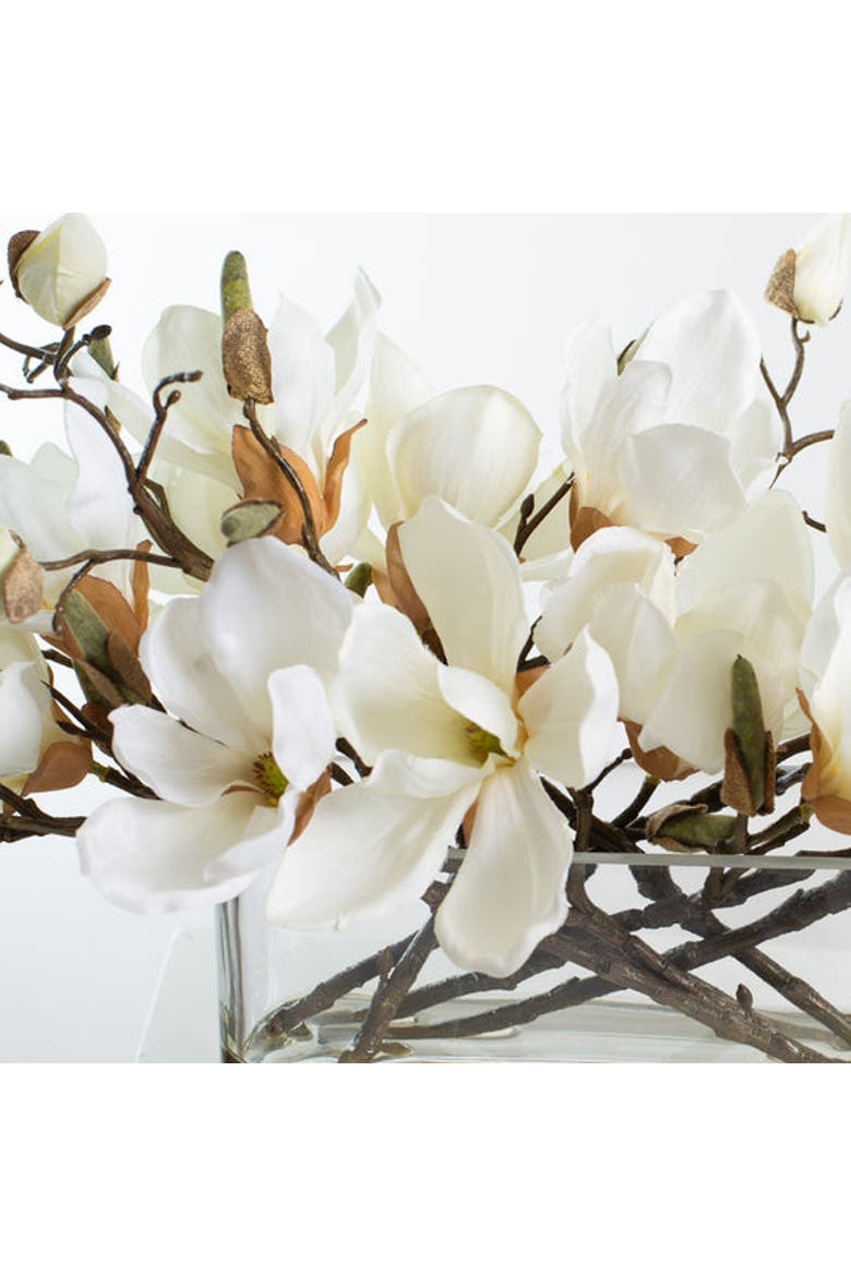 White Magnolia Blossom Branch Centerpiece Water Illusion Arrangement in Oval Pocket Vase, Alternate, color, White