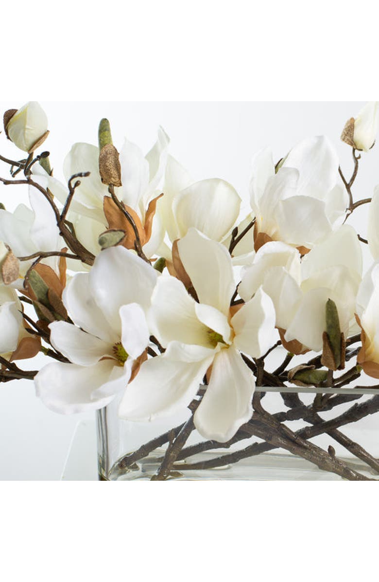 Darby Creek Trading White Magnolia Blossom Branch Centerpiece Water Illusion Arrangement in Oval Pocket Vase, Alternate, color, White