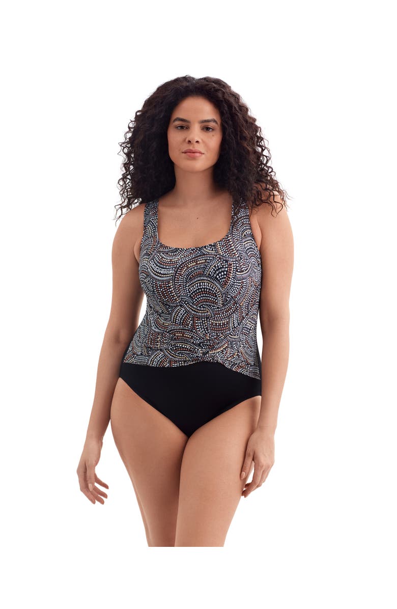 Longitude Twist Pull Sash Tank Long Torso One-Piece Swimsuit, Main, color, Beaded Glam