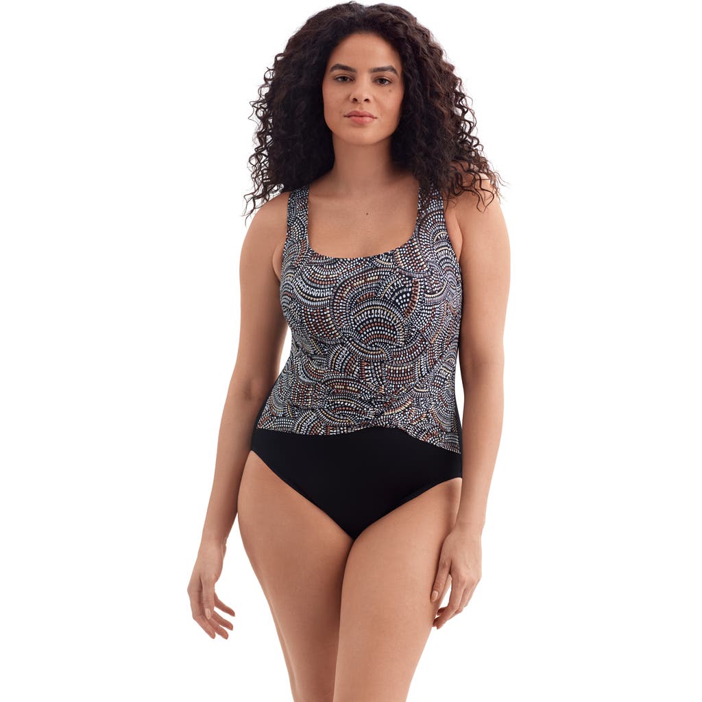 Longitude Twist Pull Sash Tank Long Torso One-piece Swimsuit In Black