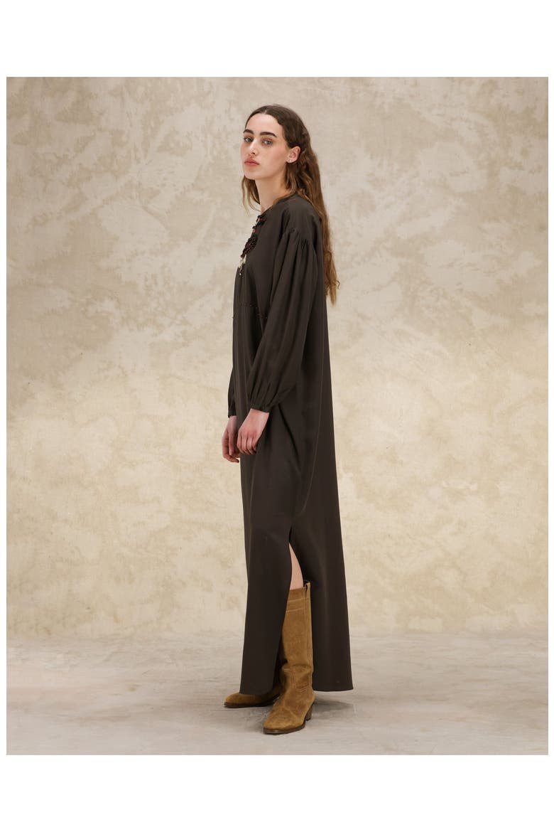 Allegral Embroidered Silk Crepe Dress, Alternate, color, BROWN