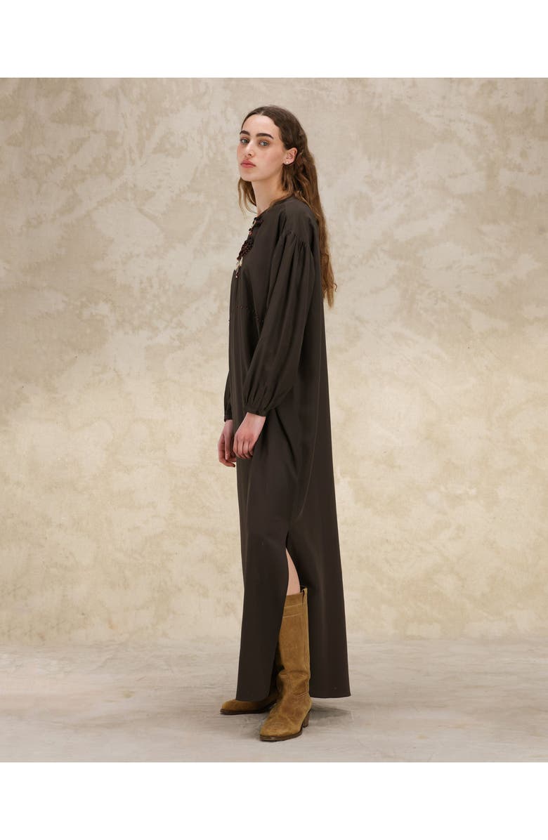 Fortela Allegral Embroidered Silk Crepe Dress, Alternate, color, Brown