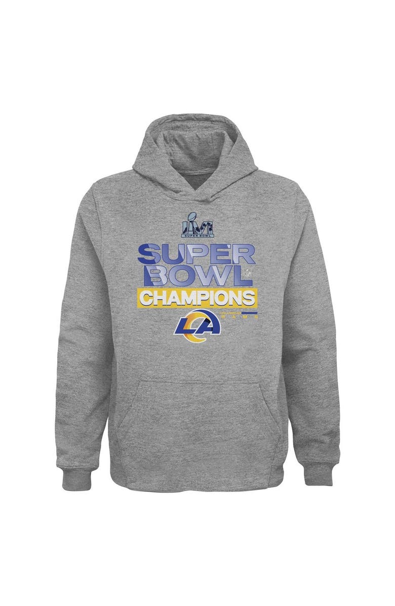 FANATICS Youth Fanatics Branded Heathered Gray Los Angeles Rams Super Bowl LVI Champions Locker Room Trophy Collection Pullover Hoodie, Alternate, color, 