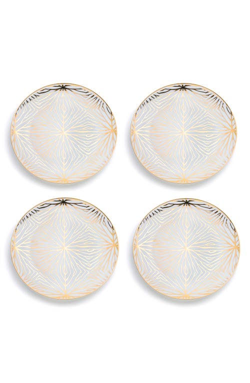 Anna New York Set Of 4 Talianna Lily Pad Ceramic Dessert Plates In White And Gold