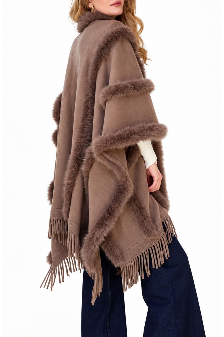 Faux Fur Trim Fringe Cape, Alternate, color, LIGHT BROWN