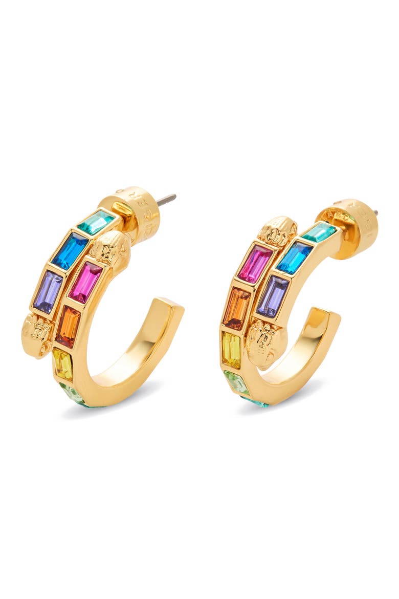 Baguette Stone Small Hoop Earrings, Main, color, GOLD/ MULTI