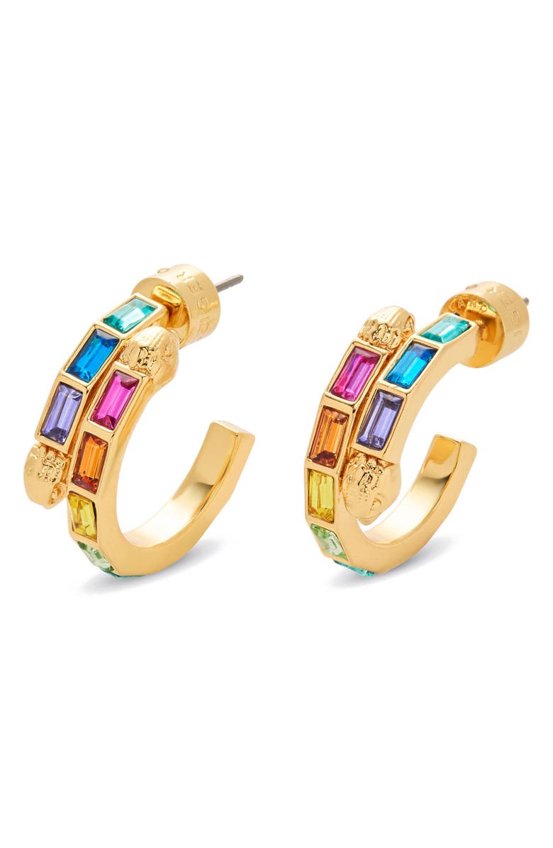 Kurt Geiger London Baguette Stone Small Hoop Earrings, Main, color, 
