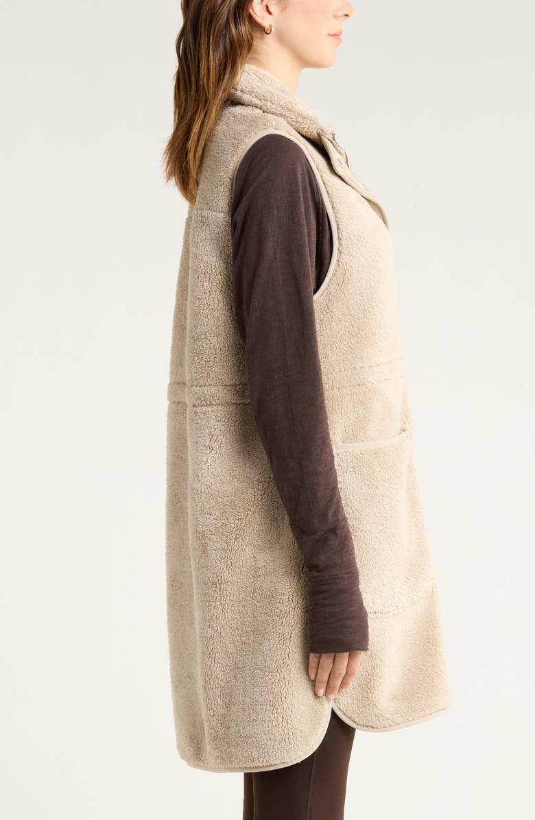 Zella Longline Faux Shearling Vest, Alternate, color, Tan Oxford