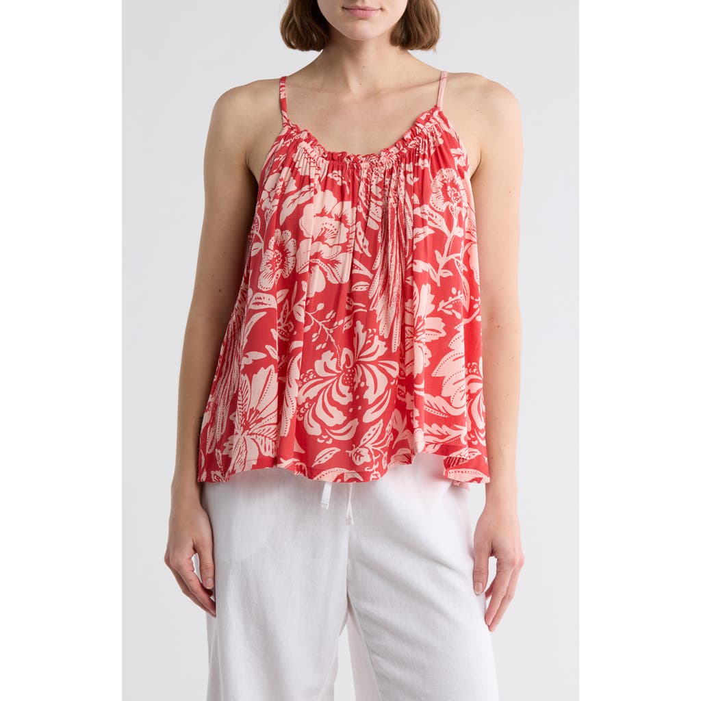 Elan Floral Flowy Cover-up Camisole In Red