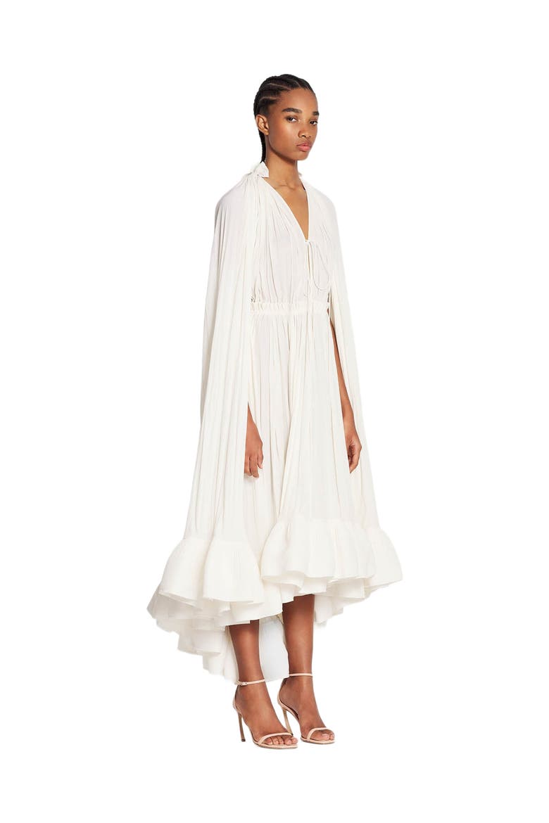 Long Charmeuse Ruffle Dress, Main, color, Off White
