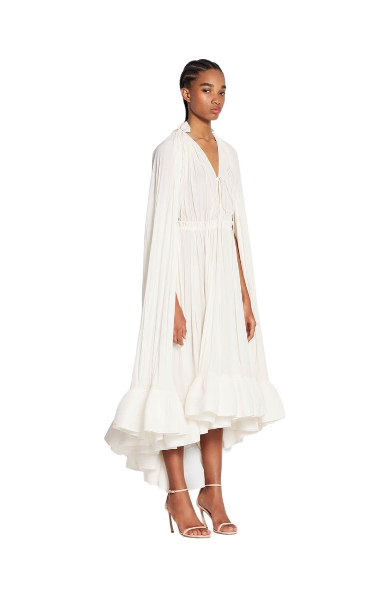 Lanvin Long Charmeuse Ruffle Dress, Alternate, color, Off White